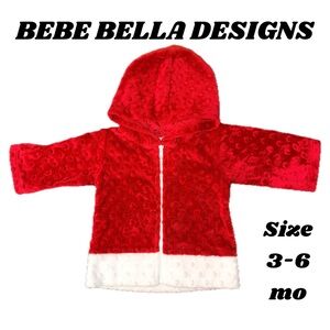BEBE BELLA DESIGNS RED & WHITE SANTA MINKY DOT FABRIC ZIP HOODIE SIZE 3-6 MONTHS